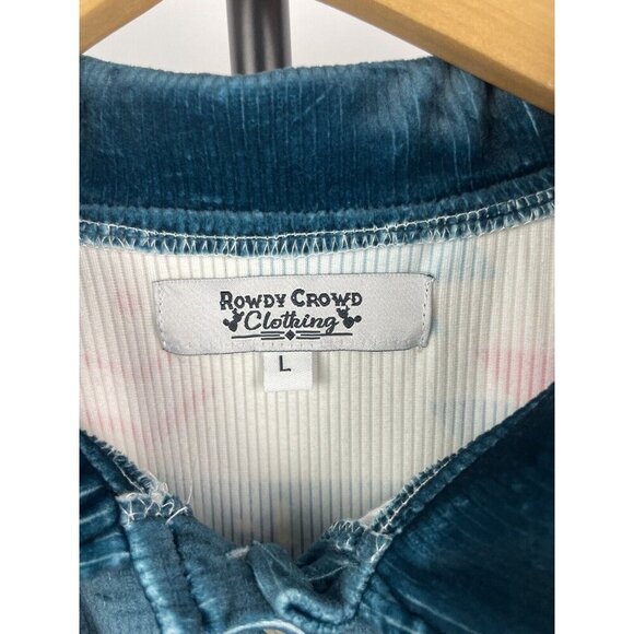 Rowdy‎ Crowd Blue Western Aztec Soft Ribbed Velvet Long Sleeve Button Up Shirt L - Picture 4 of 6
